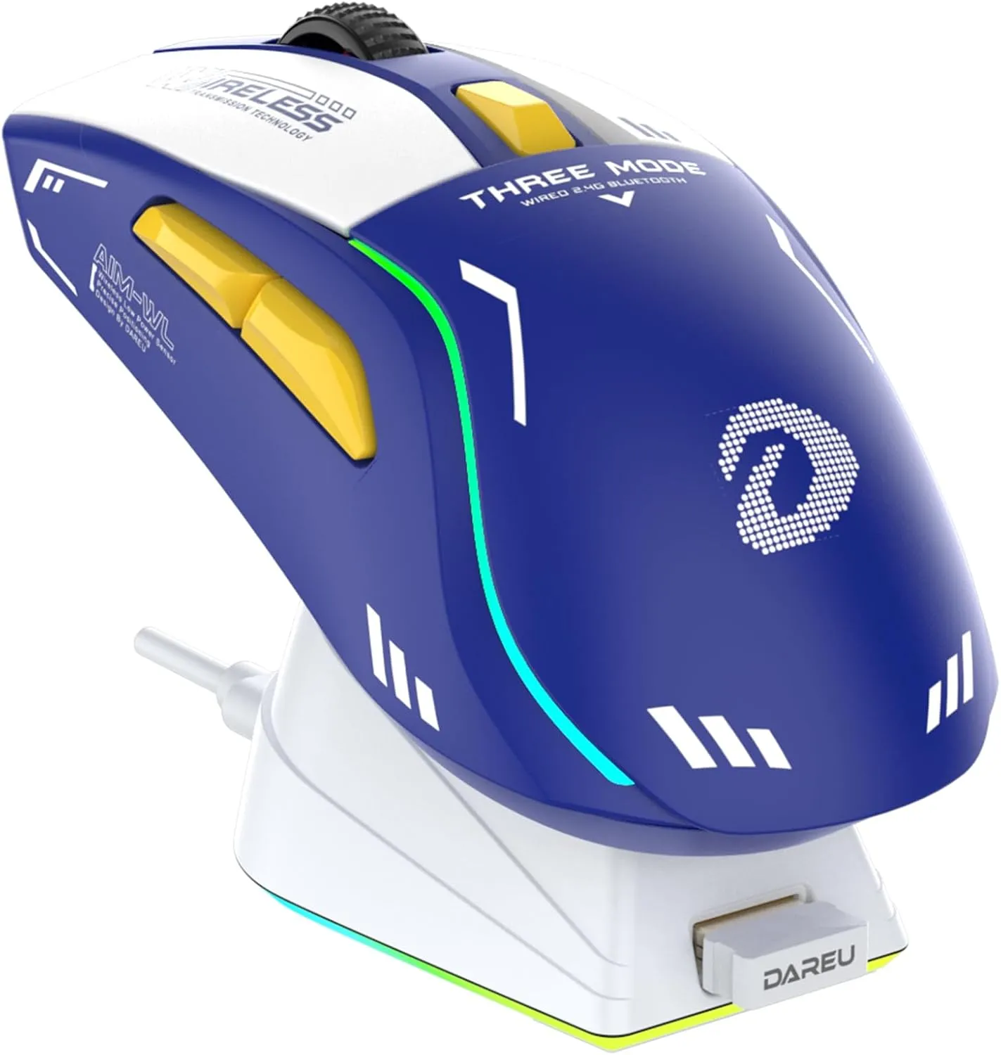 DAREU A950 Wireless Gaming Mouse with RGB Charging Dock,88g Lightweight Programmable Tri-Mode Wireless Mouse Gaming, Up to 12K DPI,1000Hz,120Hrs Playtime with RGB Backlit, Great for PC, Mac