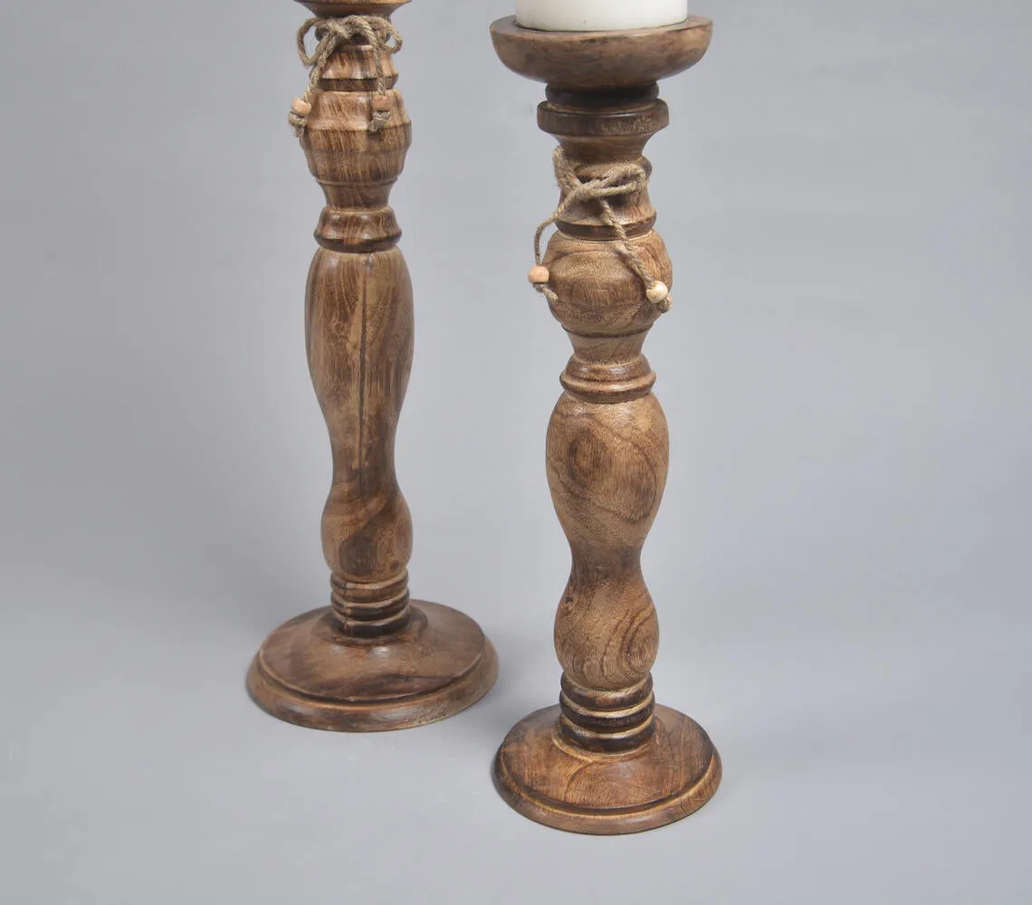 Dark Burnt Wooden Candle Holders (Set of 2)