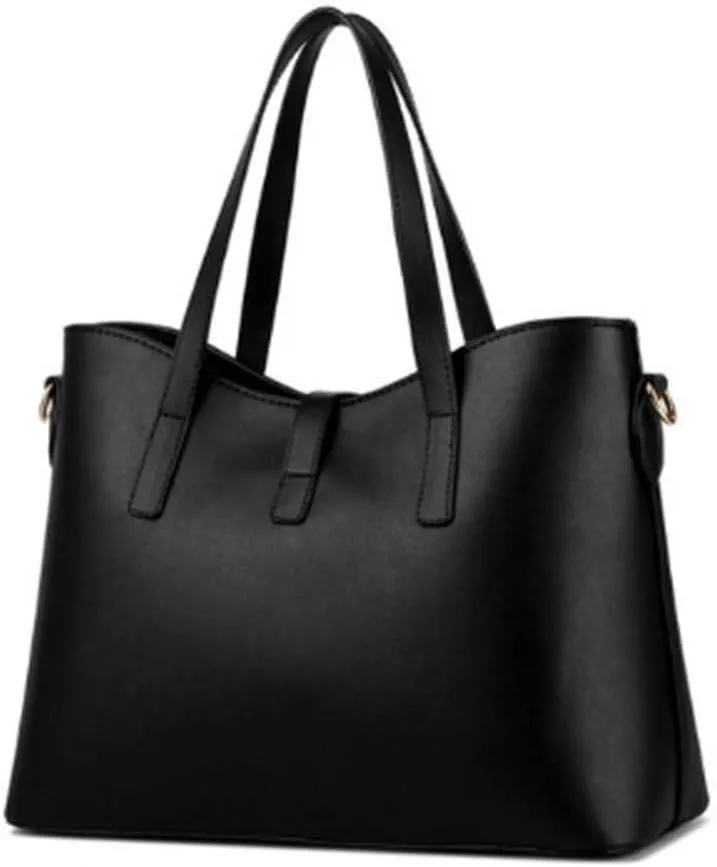 Dayfine Women's PU Leather Solid Handbag Lock Bag Large Capacity Shoulder Bag Diagonal Tote
