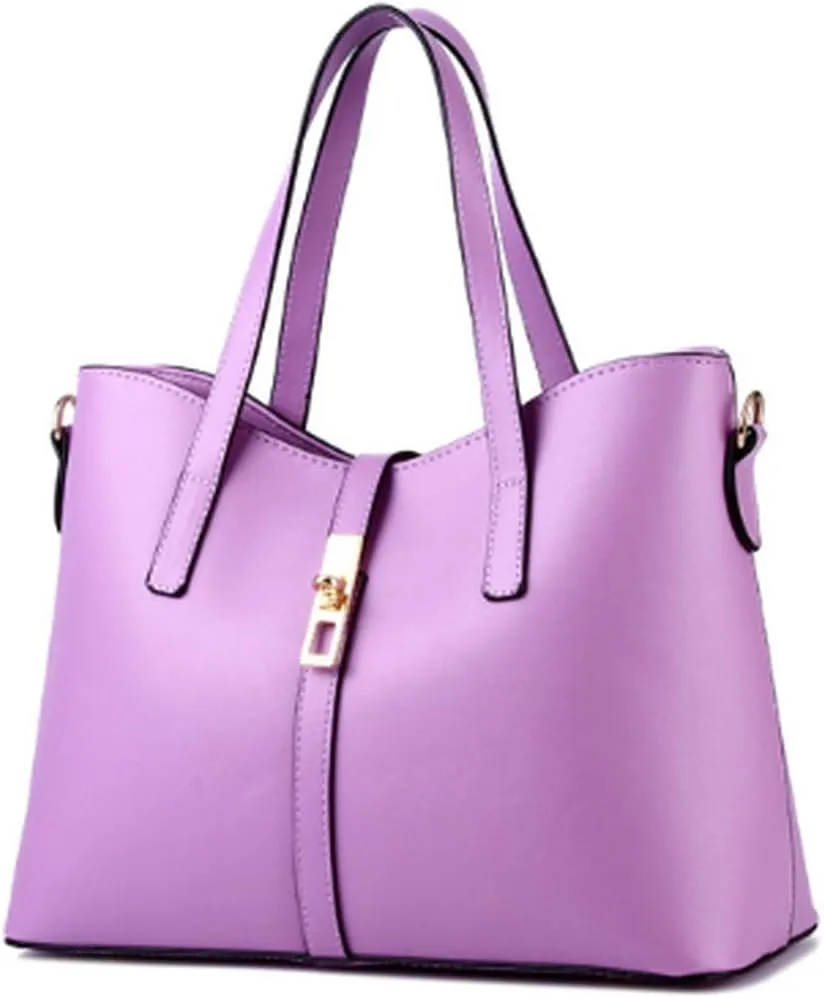 Dayfine Women's PU Leather Solid Handbag Lock Bag Large Capacity Shoulder Bag Diagonal Tote