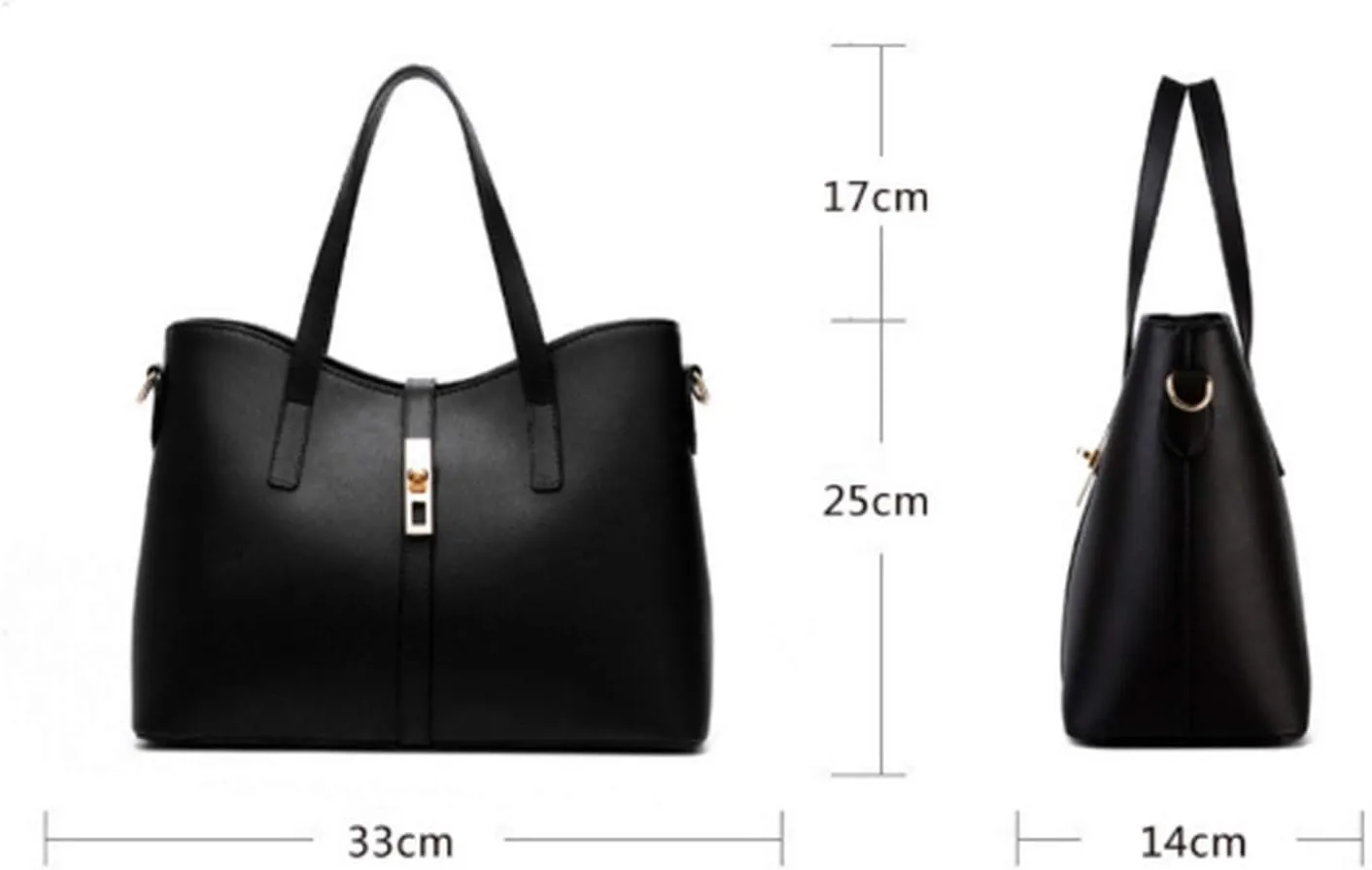Dayfine Women's PU Leather Solid Handbag Lock Bag Large Capacity Shoulder Bag Diagonal Tote