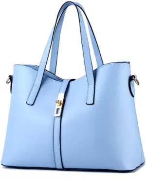 Dayfine Women's PU Leather Solid Handbag Lock Bag Large Capacity Shoulder Bag Diagonal Tote