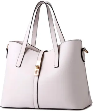 Dayfine Women's PU Leather Solid Handbag Lock Bag Large Capacity Shoulder Bag Diagonal Tote