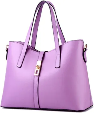 Dayfine Women's PU Leather Solid Handbag Lock Bag Large Capacity Shoulder Bag Diagonal Tote