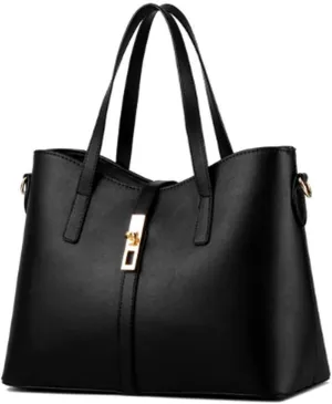 Dayfine Women's PU Leather Solid Handbag Lock Bag Large Capacity Shoulder Bag Diagonal Tote