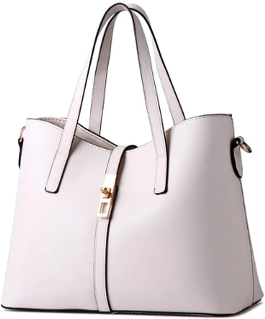 Dayfine Women's PU Leather Solid Handbag Lock Bag Large Capacity Shoulder Bag Diagonal Tote