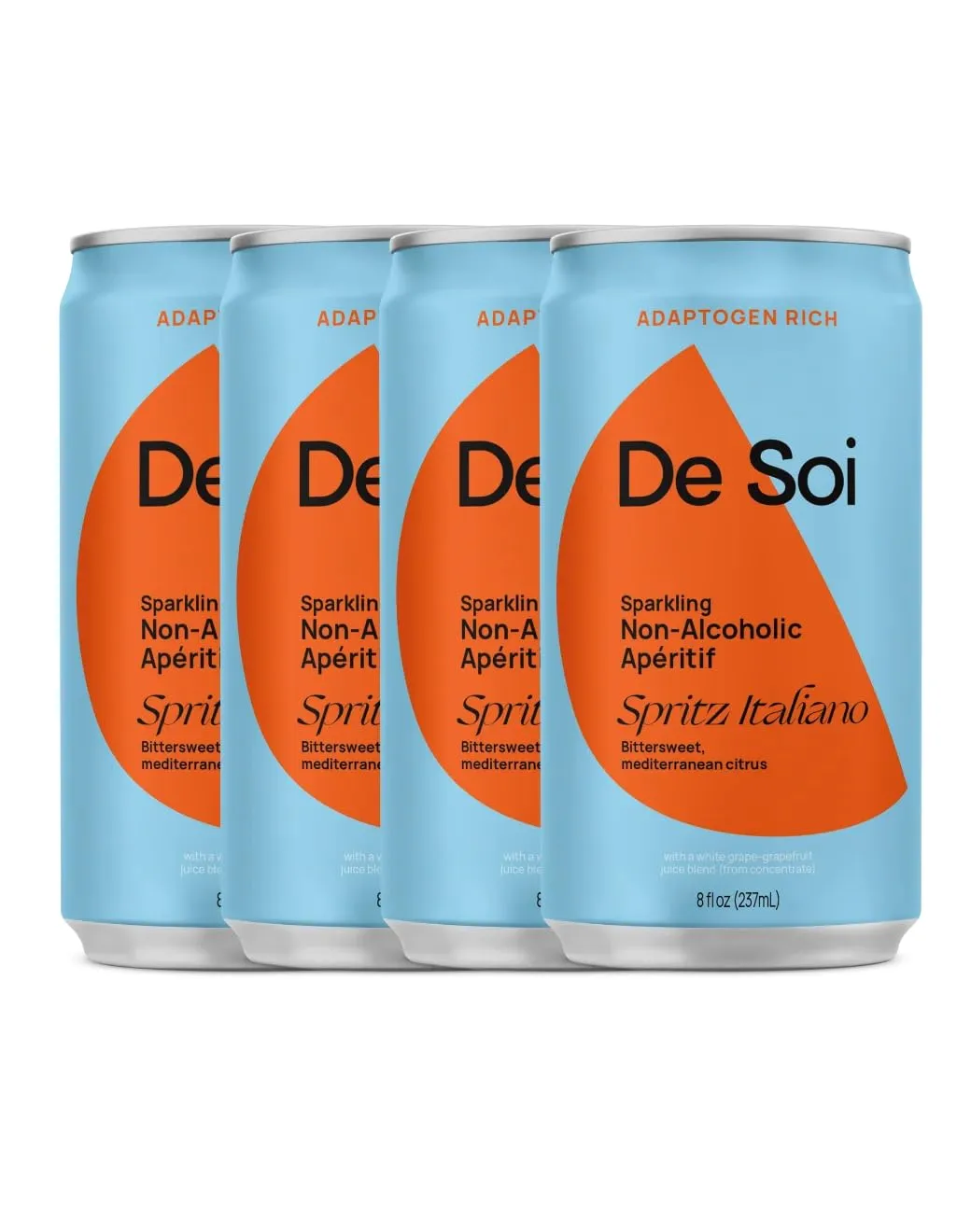 De Soi Spritz Italiano Non-Alcoholic Drinks 4-Pack (8 fl oz) Mocktails - Ready to Drink Beverages, Alcohol Free Alternative, Sparkling Aperitifs with Adaptogens, Natural Botanicals & No Added Sugar