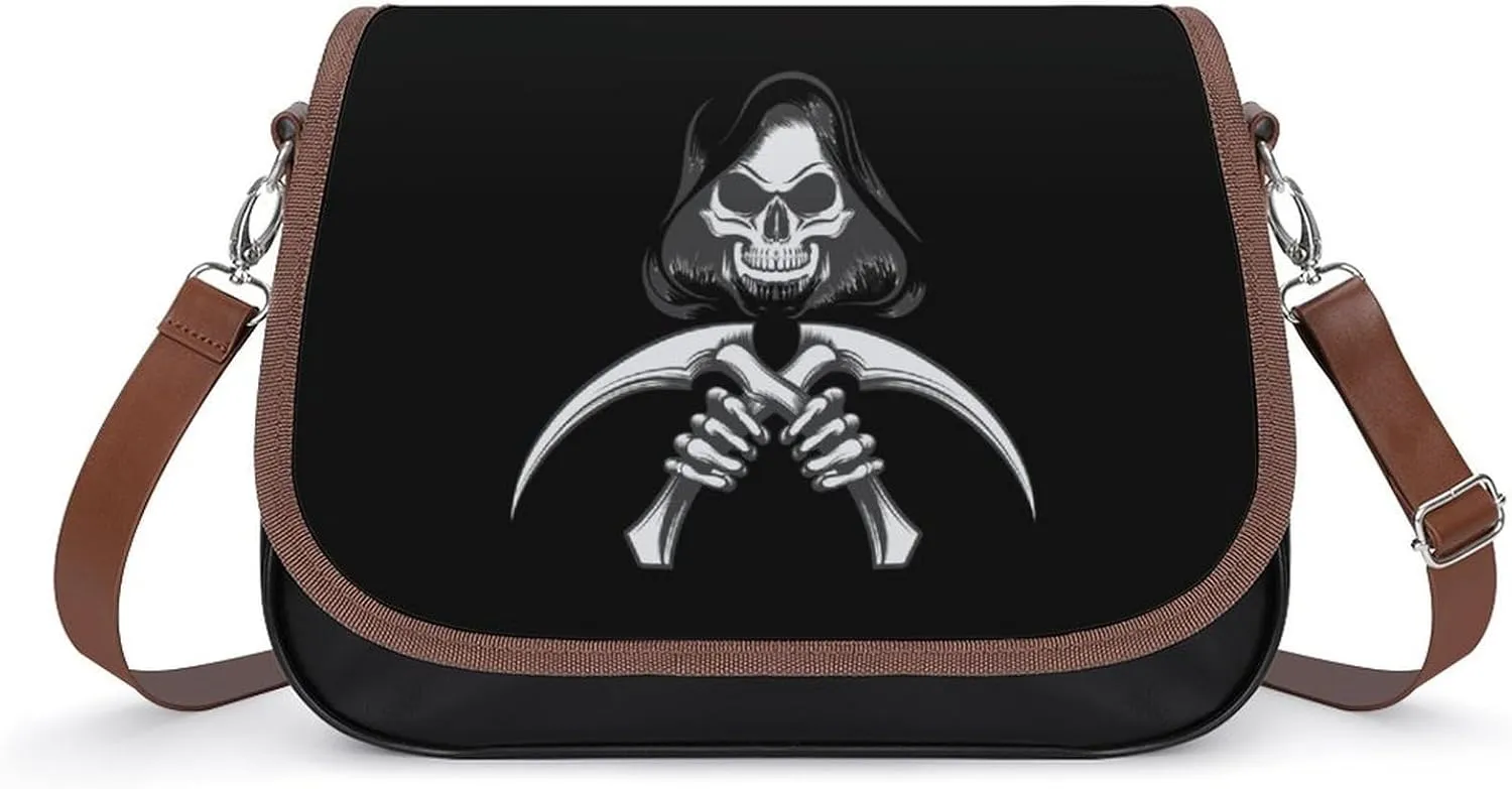 Death Grim Reaper Classic Crossbody Bags Purses for Women Leather Shoulder Handbags with Adjustable Strap