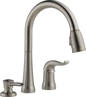 Delta Faucet Kate Pull Down Kitchen Faucet Brushed Nickel, Kitchen Faucets with Pull Down Sprayer, Kitchen Sink Faucet, Faucet for Kitchen Sink, Soap Dispenser, Stainless 16970-SSSD-DST
