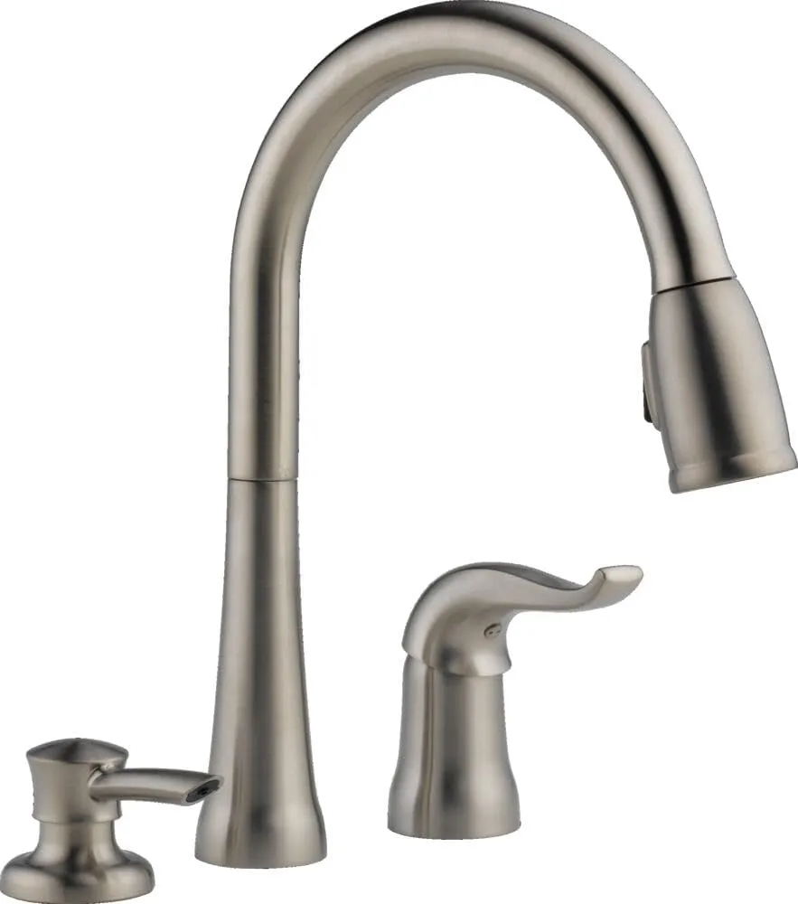 Delta Faucet Kate Pull Down Kitchen Faucet Brushed Nickel, Kitchen Faucets with Pull Down Sprayer, Kitchen Sink Faucet, Faucet for Kitchen Sink, Soap Dispenser, Stainless 16970-SSSD-DST