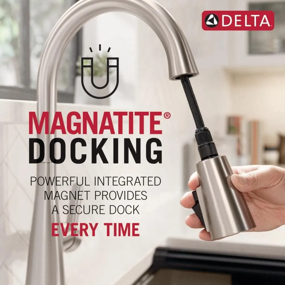 Delta Faucet Kate Pull Down Kitchen Faucet Brushed Nickel, Kitchen Faucets with Pull Down Sprayer, Kitchen Sink Faucet, Faucet for Kitchen Sink, Soap Dispenser, Stainless 16970-SSSD-DST