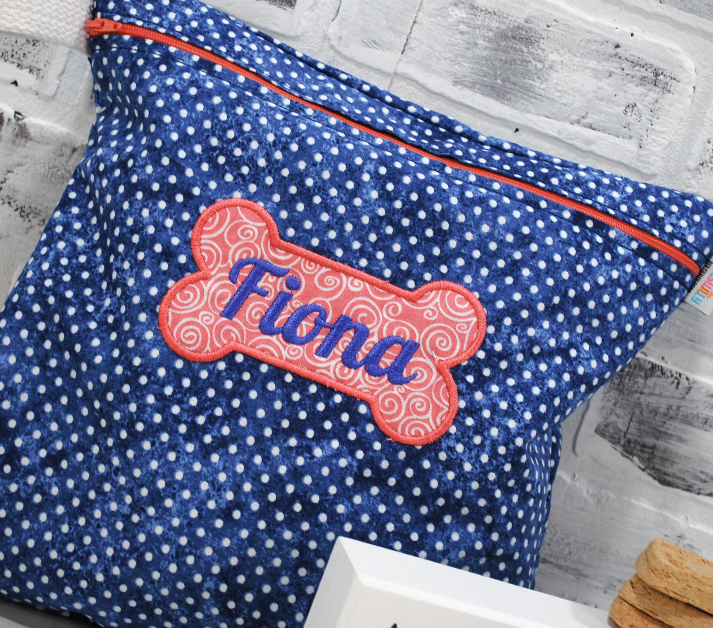 Denim Dots with Bone Personalized Reusable Food Bag