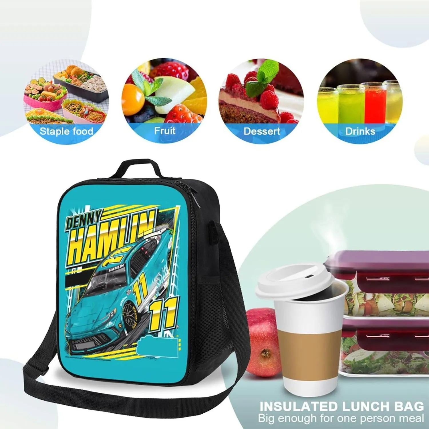 Denny Hamlin 11 Lunch Box Insulated for Women Men Reusable Large Capacity Lunchbox Work Travel Picnic