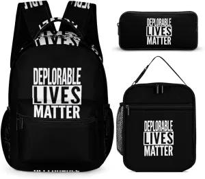 Deplorable Lives Matter Unisex 3 Pcs Backpack Set Stylish 16" Travel Backpack with Lunch Bag & Pencil Case