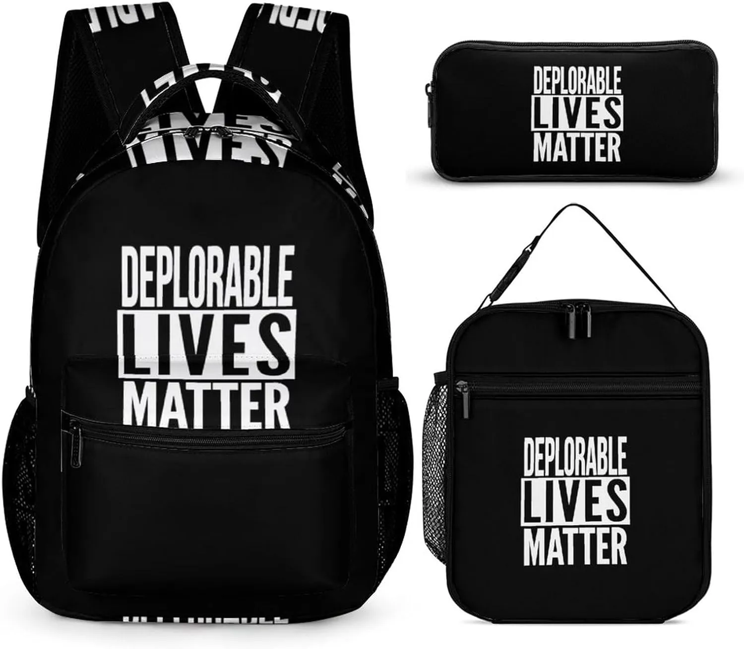 Deplorable Lives Matter Unisex 3 Pcs Backpack Set Stylish 16" Travel Backpack with Lunch Bag & Pencil Case