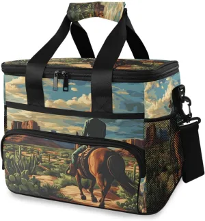 Desert America Troops Cowboy Lunch Box for Men & Women, 15L Leakproof Cooler Lunch Bag Reusable Insulated Lunch Bag with Adjustable Strap for Office Work Picnic Hiking Beach