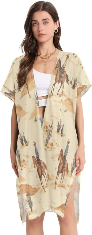 Desert Horseback Riding Women's Beach Cover up,Cardigan Swimsuit Kimono Casual Beach Swimwear-S