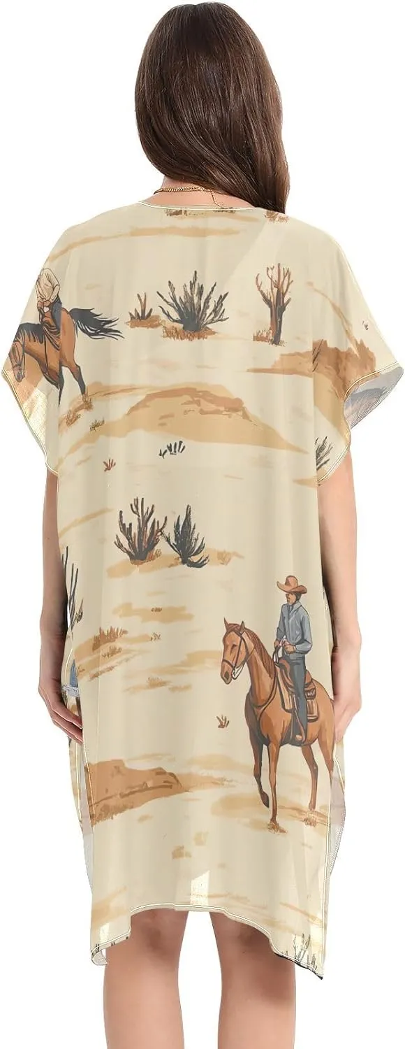 Desert Horseback Riding Women's Beach Cover up,Cardigan Swimsuit Kimono Casual Beach Swimwear-S