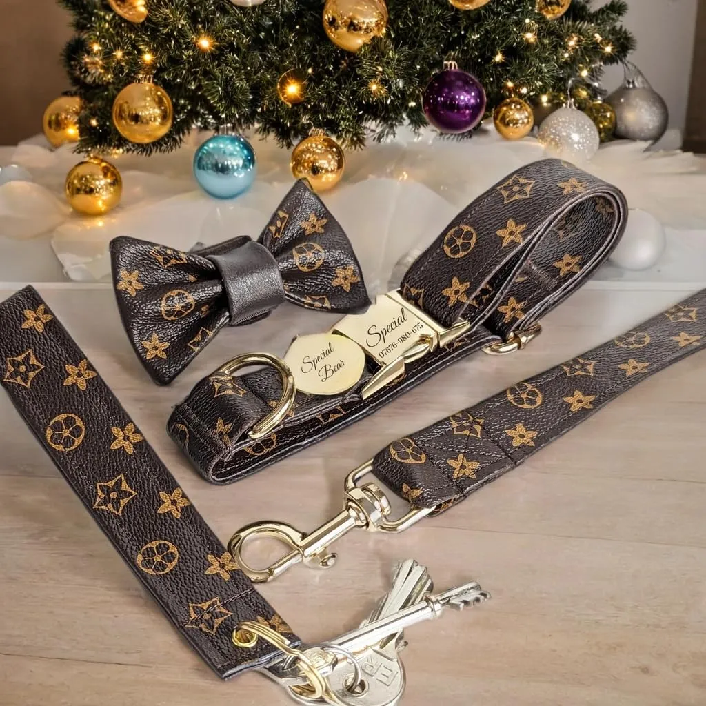 Designer Dog Puppy Collar and Leash - Personalized name buckle - Handcrafted (X-Small - 7.8” - 11” Inches, Collar and Name Buckle)