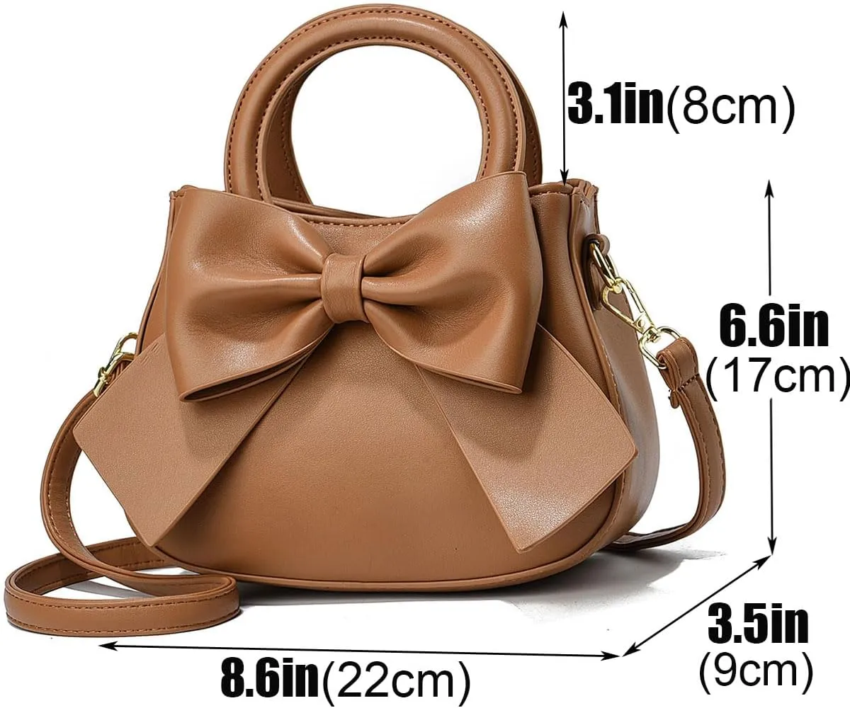 Designer Small Handbags for Women with Top Carry Handle and Cute Bow Knot,Leather Purses and Over-Shoulder Strap