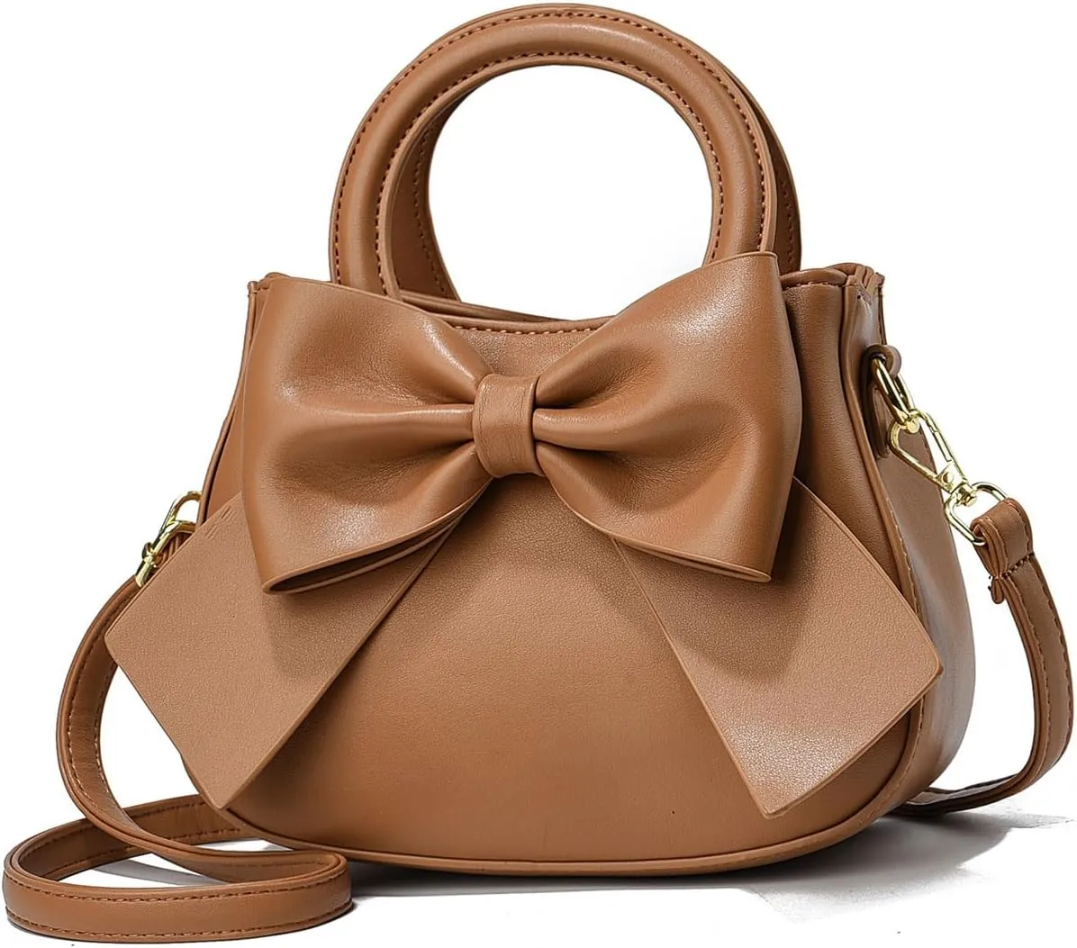 Designer Small Handbags for Women with Top Carry Handle and Cute Bow Knot,Leather Purses and Over-Shoulder Strap
