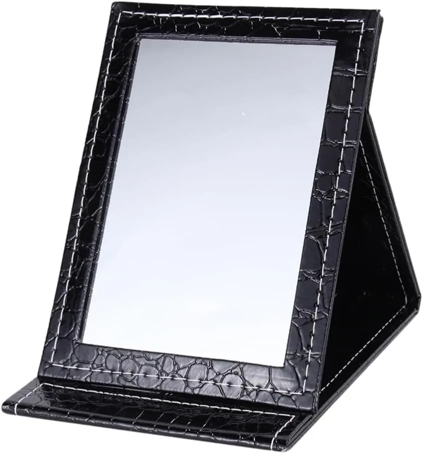 Desktop Makeup Mirror Led Light Vanity Pu Leather Portable 2-in-1 Fill Light Cosmetics Desk Mirror l Size
