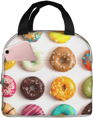 Different Flavors Of Doughnuts Print Portable Lunch Tote Bag Reusable Lunch Box For Men Or Women Perfect For Office/Picnic/Travel