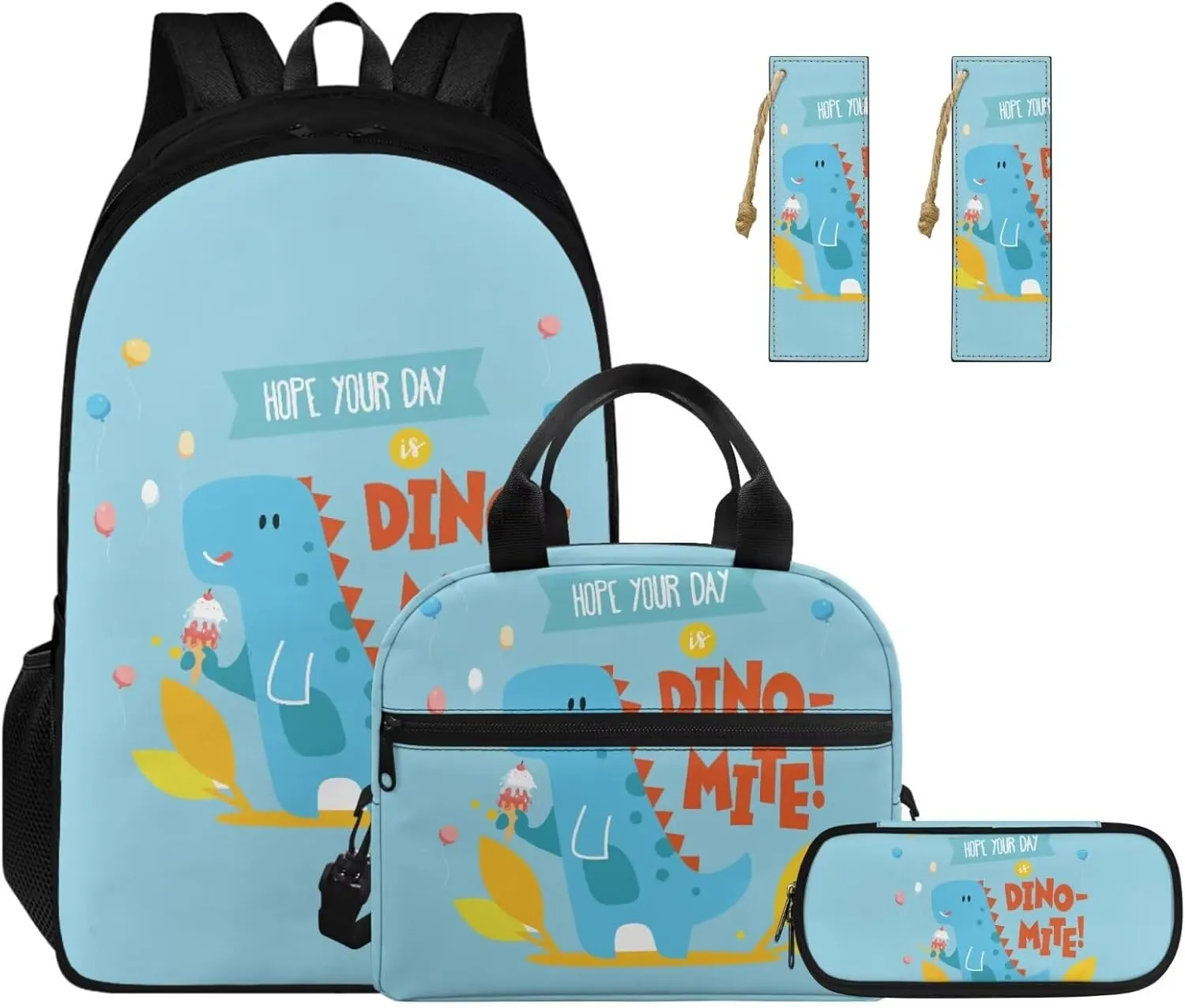 Dinosaur Little Girls Backpack Age 4-6 with Lunch Box Pencil Case and Bookmark Lightweight Bookbags with Side Pockets for Elementary School or Secondary School Students Gifts