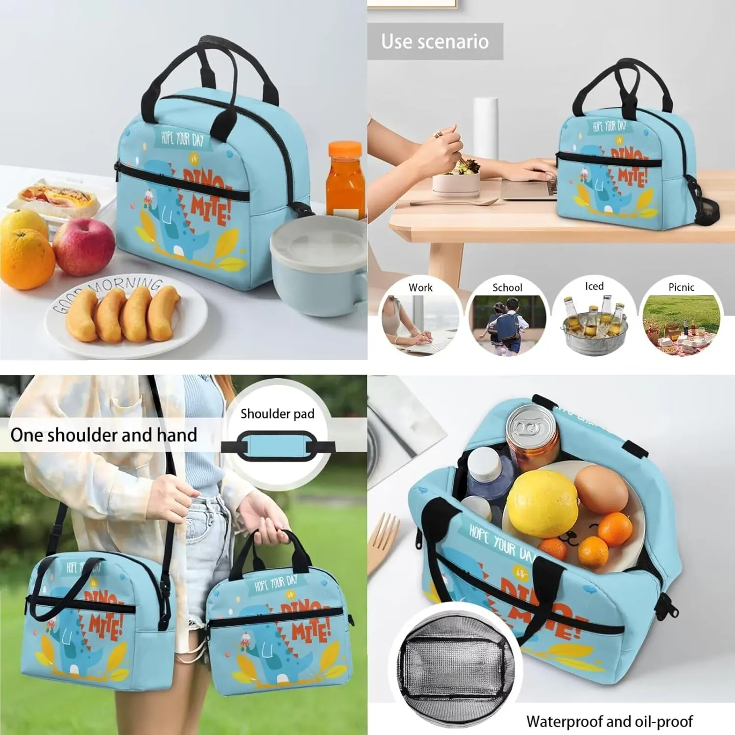 Dinosaur Little Girls Backpack Age 4-6 with Lunch Box Pencil Case and Bookmark Lightweight Bookbags with Side Pockets for Elementary School or Secondary School Students Gifts