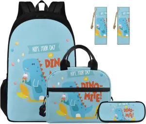 Dinosaur Little Girls Backpack Age 4-6 with Lunch Box Pencil Case and Bookmark Lightweight Bookbags with Side Pockets for Elementary School or Secondary School Students Gifts