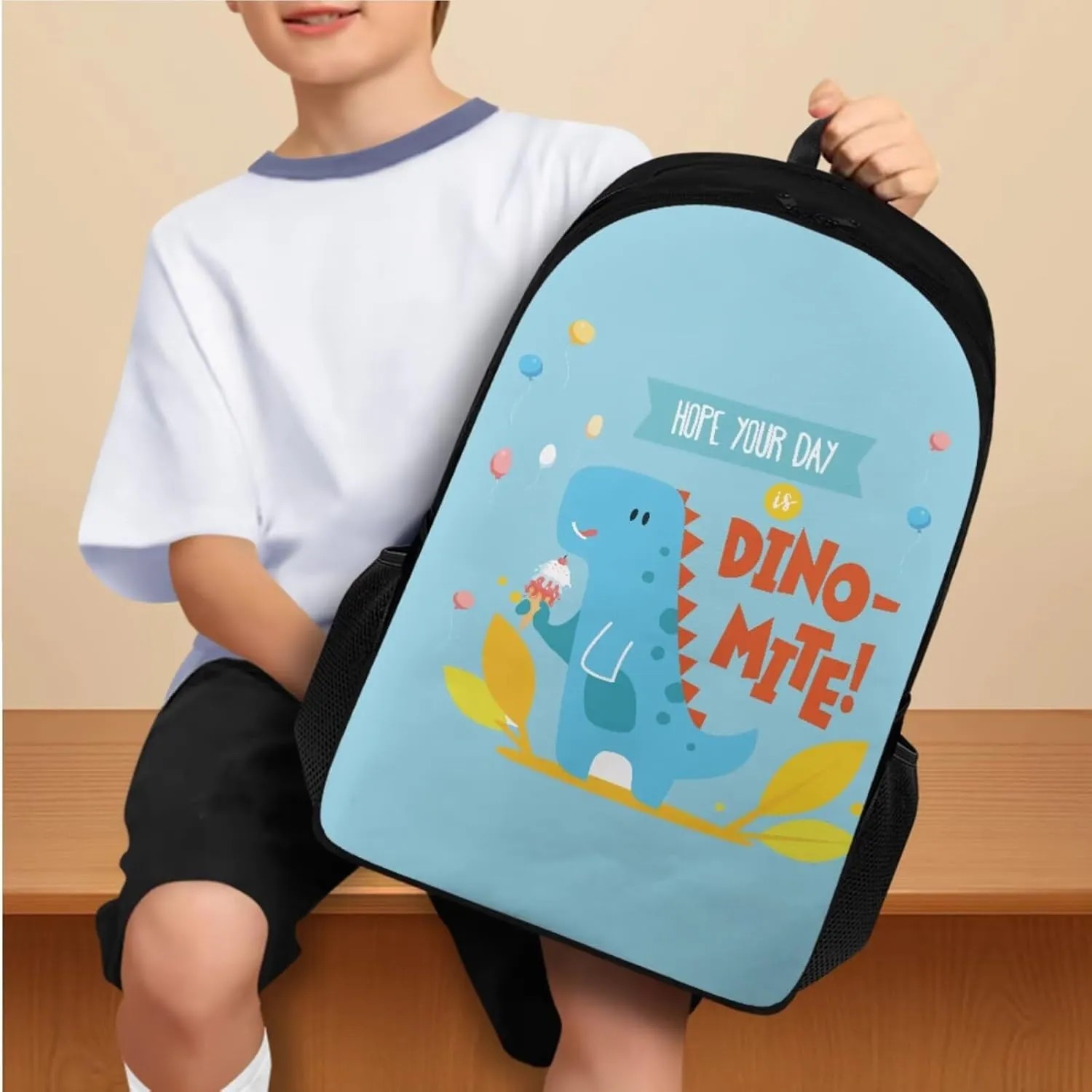 Dinosaur Little Girls Backpack Age 4-6 with Lunch Box Pencil Case and Bookmark Lightweight Bookbags with Side Pockets for Elementary School or Secondary School Students Gifts