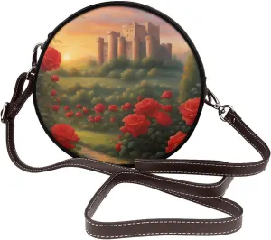 Distant Castle Removable Shoulder Strap Waterproof Leather Shoulder Round Bag Crossbody Bag Travel Shopping Dating Handbag Purse