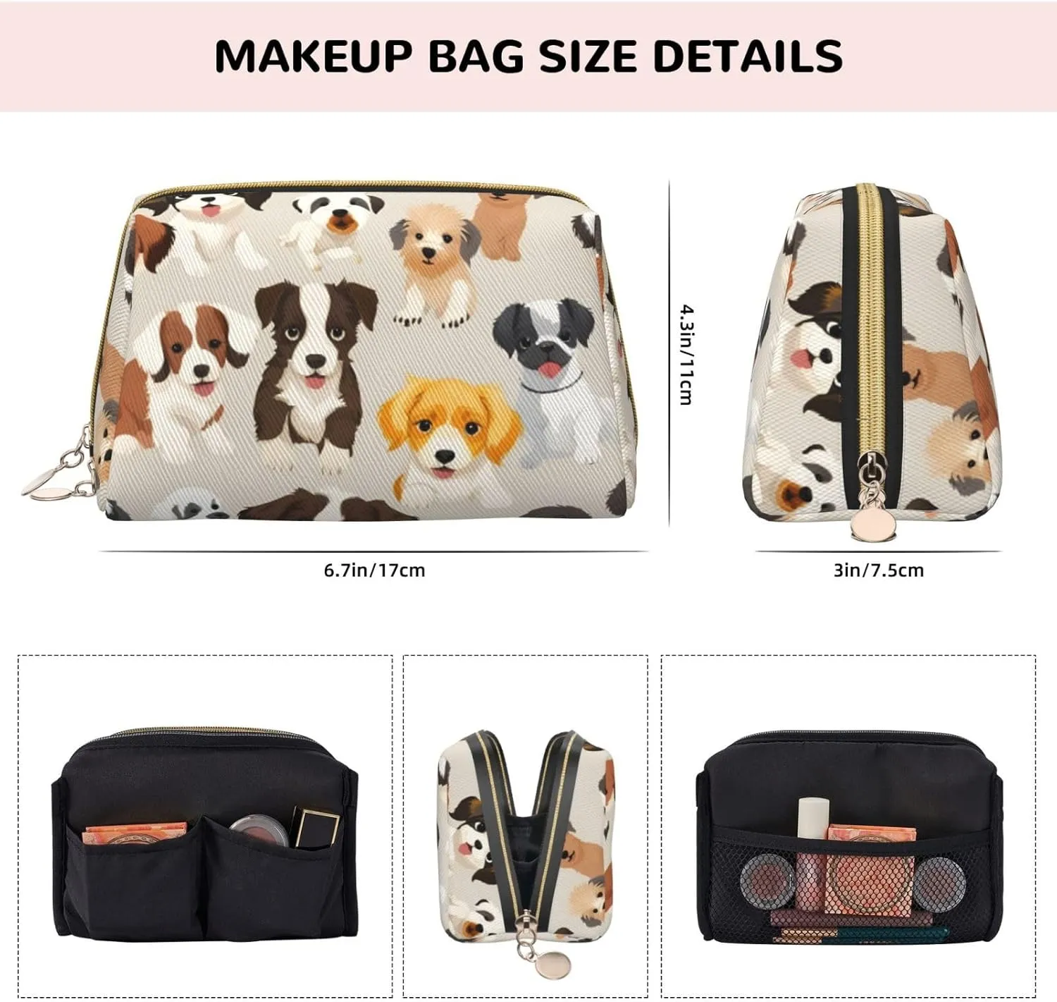 Dog Breed Toiletry Pouch, Travel-Friendly Makeup Organizer For Makeup Brushes, Lipsticks