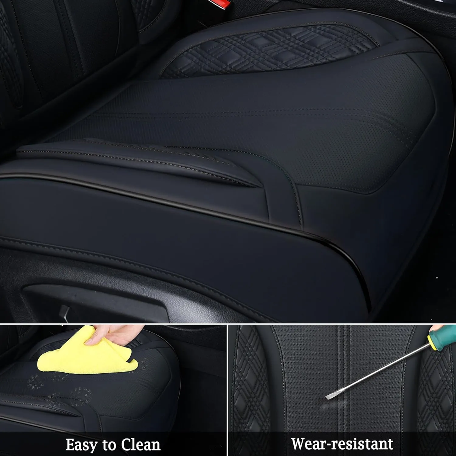 Doogo Front Seat Covers for Cars, Black Cars Seat Covers 2-Pack, Waterproof Leather Car Seat Cover Universal Interior Covers Fit for Most Sedan Truck SUV (Black&White line, 2PCS)
