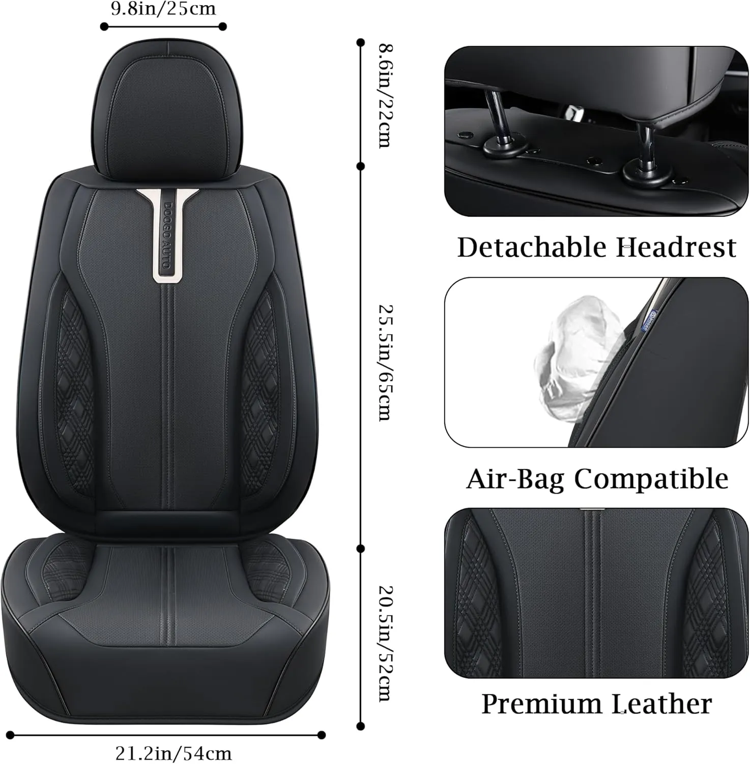 Doogo Front Seat Covers for Cars, Black Cars Seat Covers 2-Pack, Waterproof Leather Car Seat Cover Universal Interior Covers Fit for Most Sedan Truck SUV (Black&White line, 2PCS)