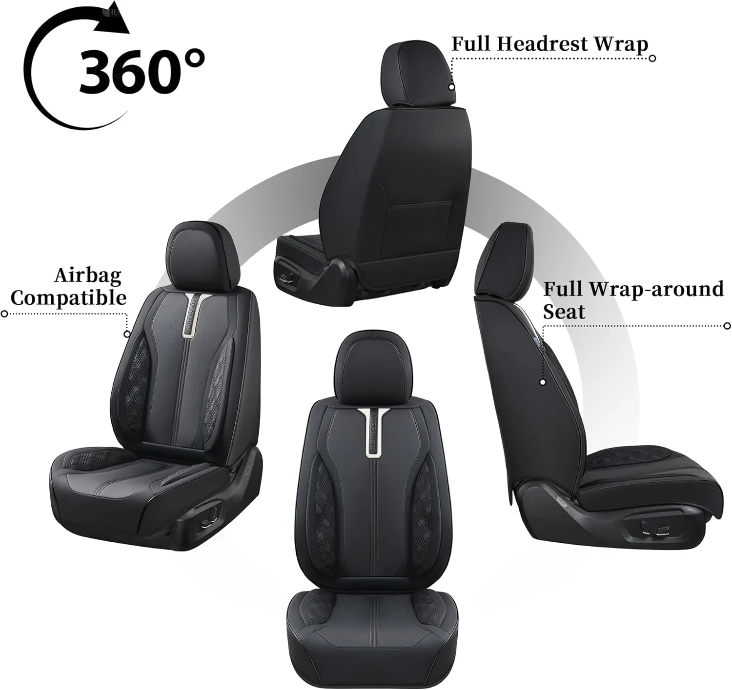 Doogo Front Seat Covers for Cars, Black Cars Seat Covers 2-Pack, Waterproof Leather Car Seat Cover Universal Interior Covers Fit for Most Sedan Truck SUV (Black&White line, 2PCS)