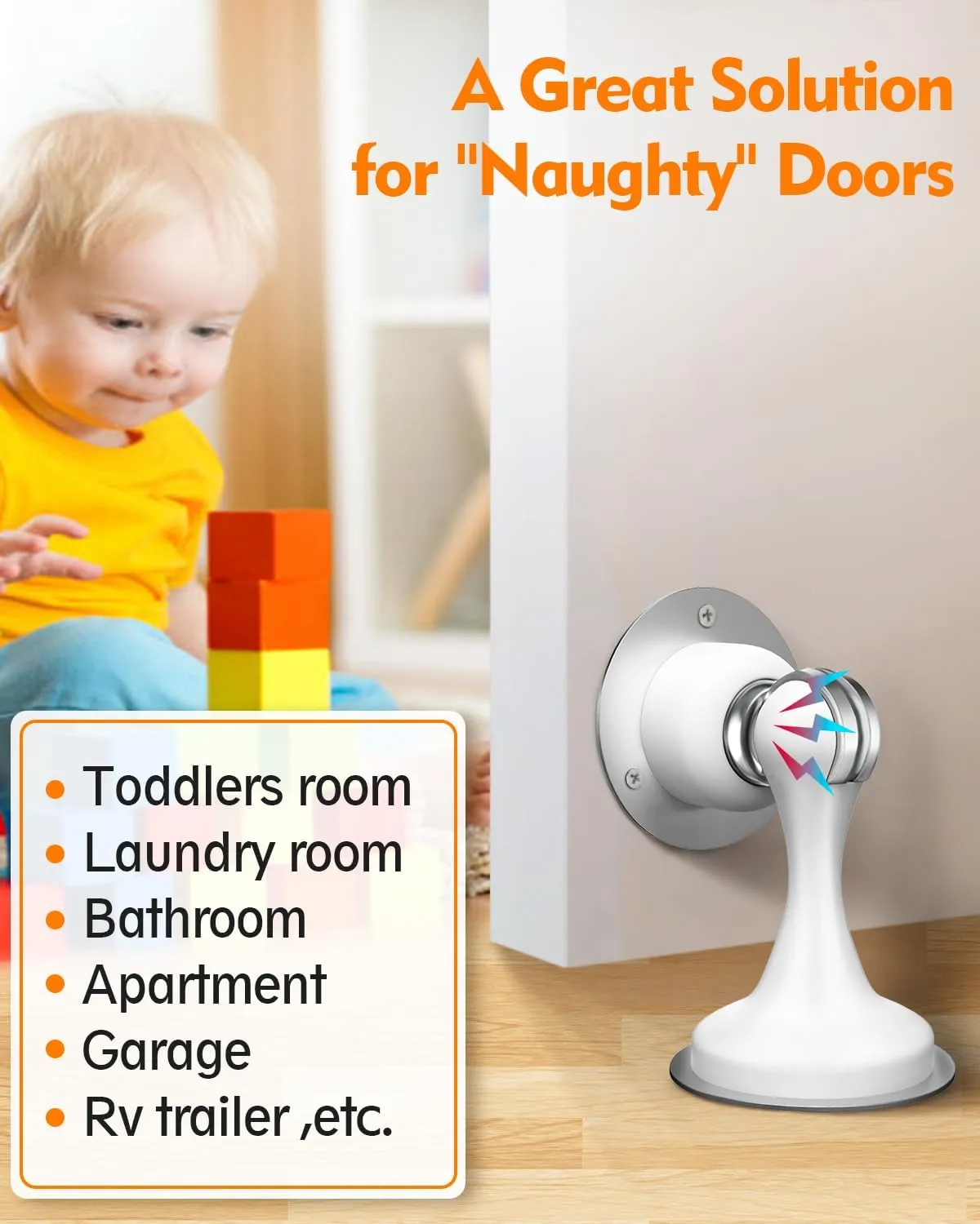 Door Stoppers, Magnetic Door Stop, Stainless Steel, 4 Pack Magnetic Door Catch, 3M Double-Sided Adhesive Tape, No Drilling, Screws for Stronger Mount, Hold Your Door Open, for Wide Doors