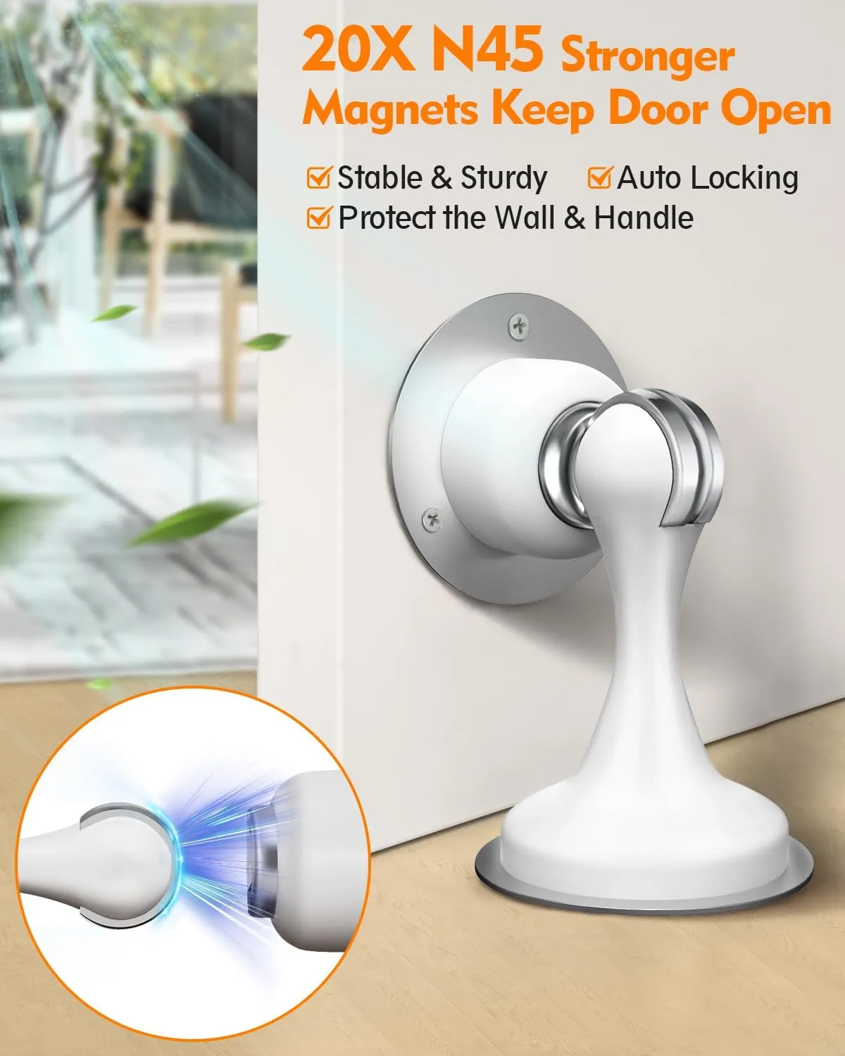 Door Stoppers, Magnetic Door Stop, Stainless Steel, 4 Pack Magnetic Door Catch, 3M Double-Sided Adhesive Tape, No Drilling, Screws for Stronger Mount, Hold Your Door Open, for Wide Doors