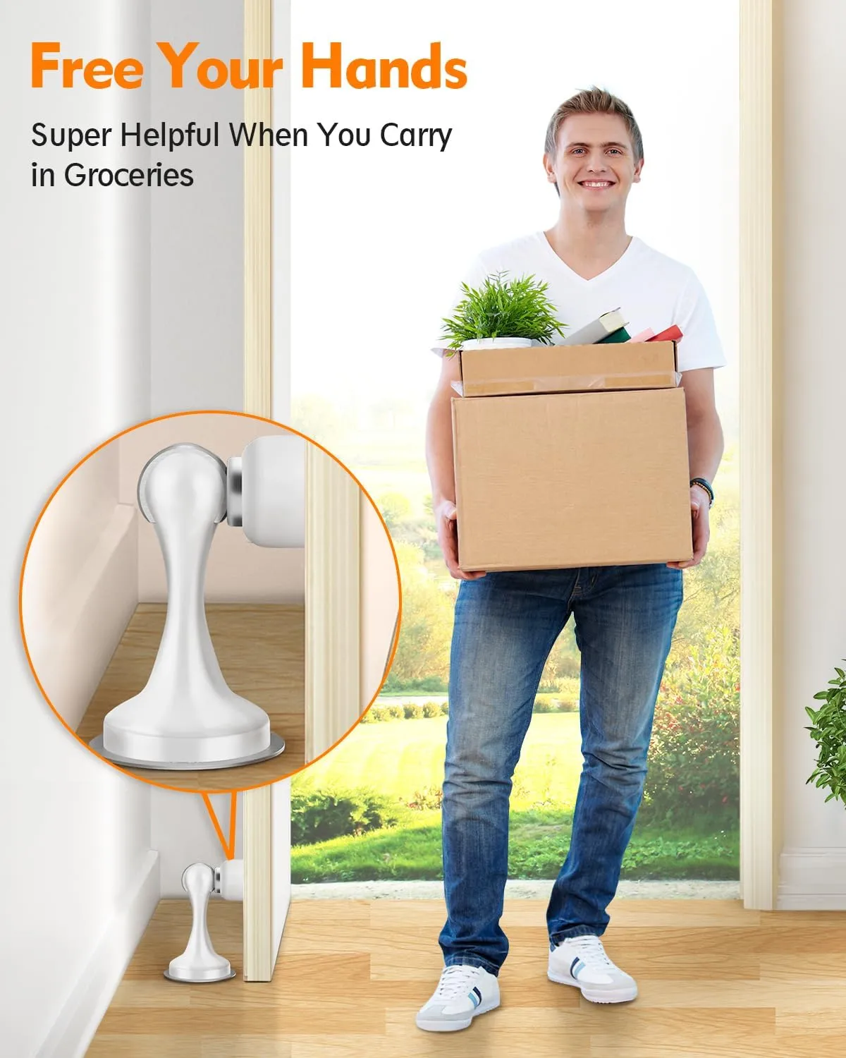 Door Stoppers, Magnetic Door Stop, Stainless Steel, 4 Pack Magnetic Door Catch, 3M Double-Sided Adhesive Tape, No Drilling, Screws for Stronger Mount, Hold Your Door Open, for Wide Doors