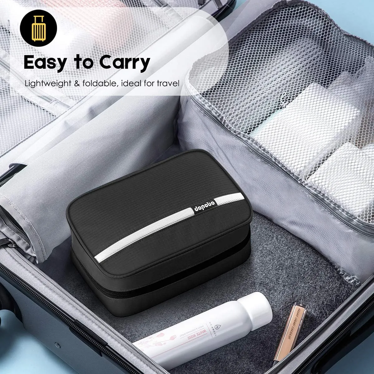 dopobo Travel Toiletry Bag for Women, Dopp Kit for Men, Waterproof Makeup Bag Shaving Bag with Hanging Hook, Portable Toiletry Organizer for Traveling and Camping
