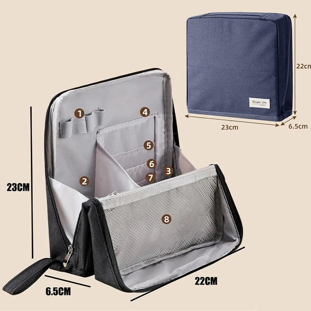 Doresty Makeup Bag, Standing Makeup Bag, Portable Large Capacity, Stand Up Make Up Bag with Mirror, Waterproof Oxford Cloth Cosmetic Organizer with Compartments, for Women & Girls (Black)