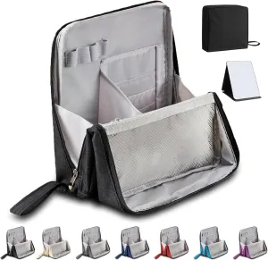 Doresty Makeup Bag, Standing Makeup Bag, Portable Large Capacity, Stand Up Make Up Bag with Mirror, Waterproof Oxford Cloth Cosmetic Organizer with Compartments, for Women & Girls (Black)