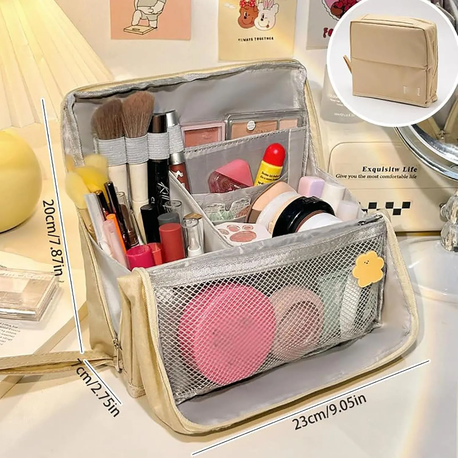 Doresty Makeup Bag, Standing Makeup Bag – Portable, Large Capacity, Waterproof Vertical Office Desktop Storage Bags, Multi-Purpose Large Capacity Oxford Cloth Toiletry Bag, with Compartments (Purple)