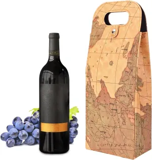 Double Bottle Wine Tote, Reusable Leather Wine Bag Tote, Double Bottle Wine Tote Bag, Crocodile Grain Wine Gift Bag for Picnic, Travel, Party, Birthday, Wedding, Restaurant (Double Yellow)