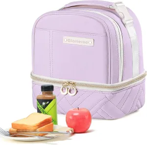 Double Deck Lunch Box Bag Women - Vegan Leather Insulated Waterproof Leakproof Cooler for Work Travel Picnics - Teacher Mothers Day Christmas Birthday Gifts