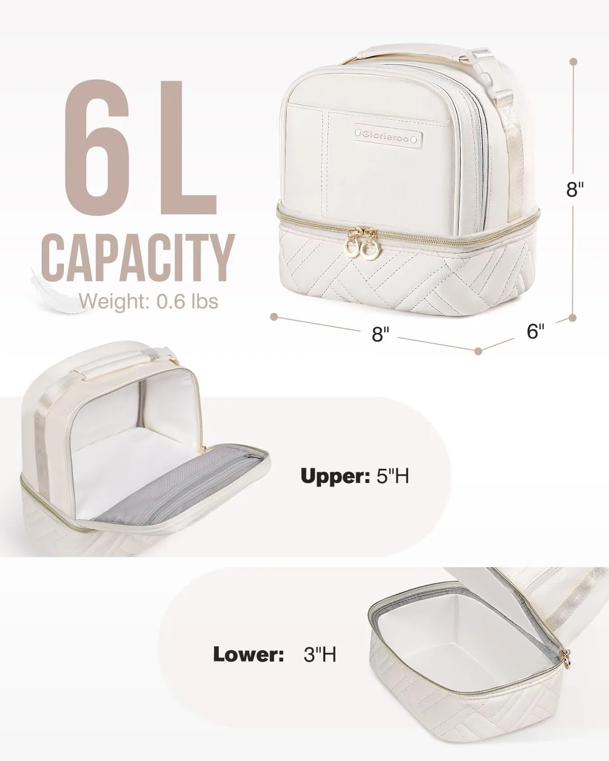 Double Deck Lunch Box Bag Women - Vegan Leather Insulated Waterproof Leakproof Cooler for Work Travel Picnics - Teacher Mothers Day Christmas Birthday Gifts