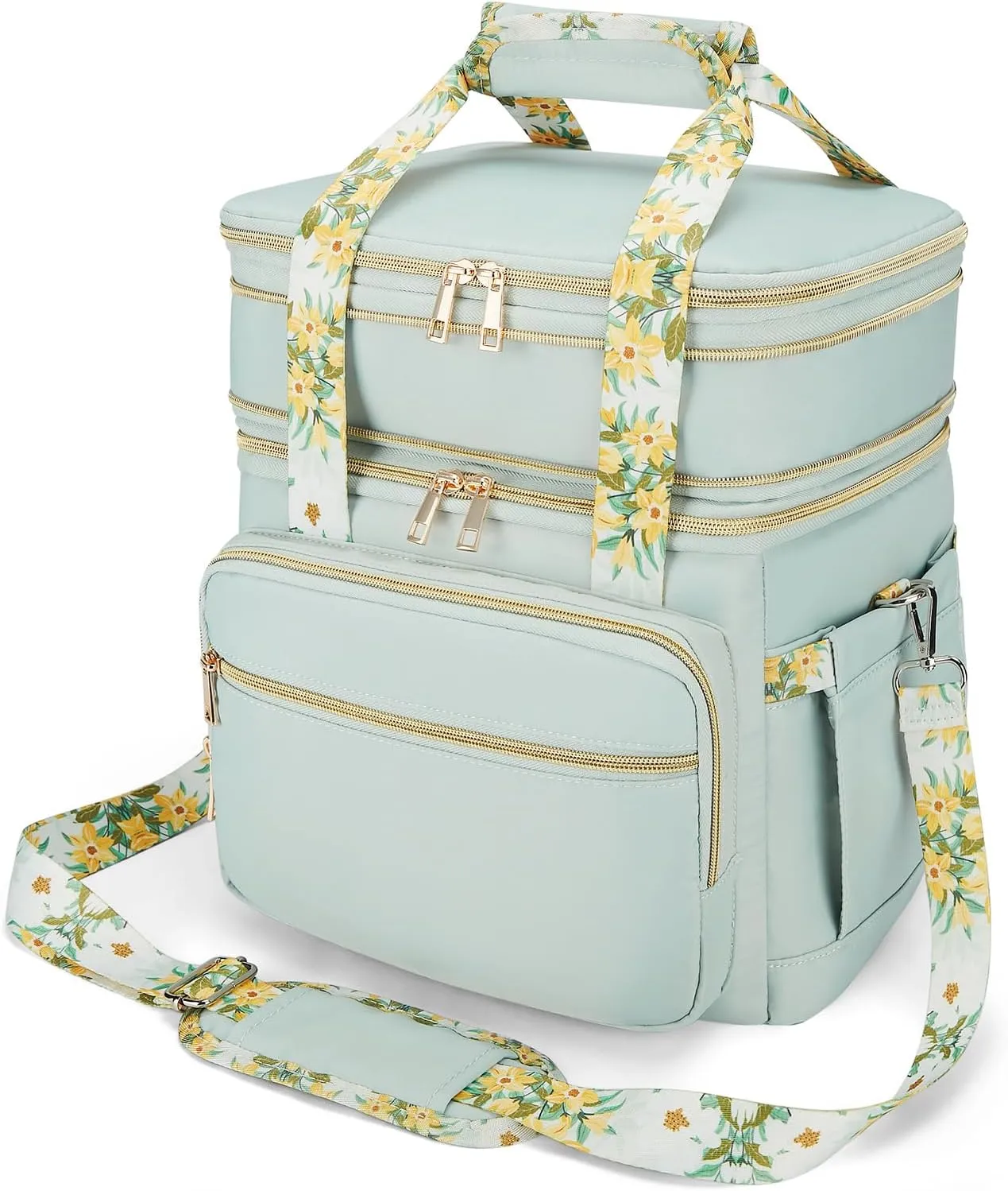 Double Deck Lunch Box for Women, Expandable Insulated Large Lunch Bag Women Leakproof Lightweight Lunch Cooler Bag Durable Lunchbox for Work Outdoor Travel, Green