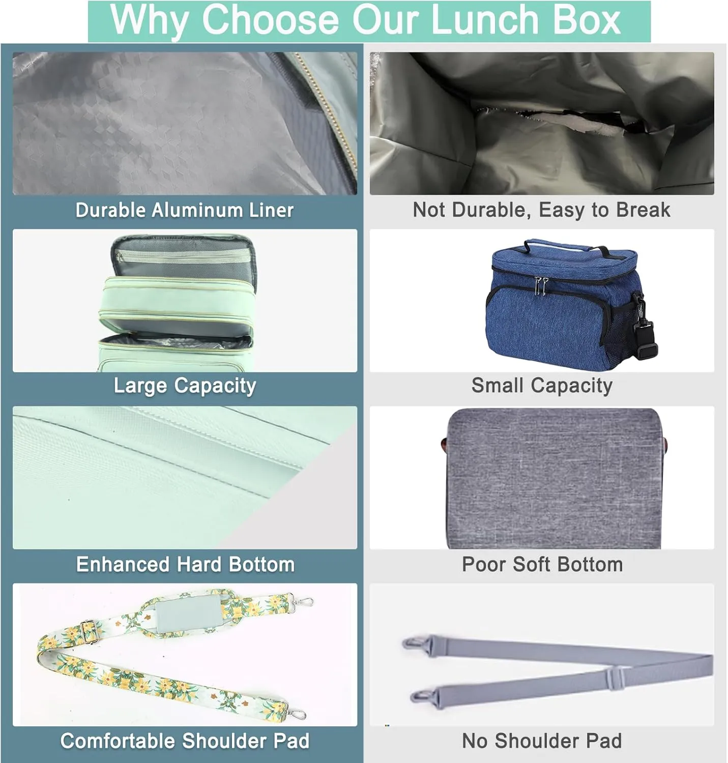 Double Deck Lunch Box for Women, Expandable Insulated Large Lunch Bag Women Leakproof Lightweight Lunch Cooler Bag Durable Lunchbox for Work Outdoor Travel, Green