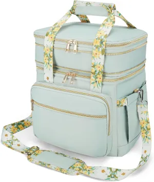 Double Deck Lunch Box for Women, Expandable Insulated Large Lunch Bag Women Leakproof Lightweight Lunch Cooler Bag Durable Lunchbox for Work Outdoor Travel, Green