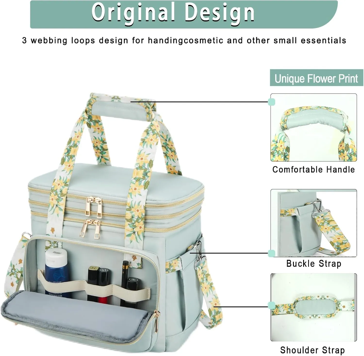 Double Deck Lunch Box for Women, Expandable Insulated Large Lunch Bag Women Leakproof Lightweight Lunch Cooler Bag Durable Lunchbox for Work Outdoor Travel, Green